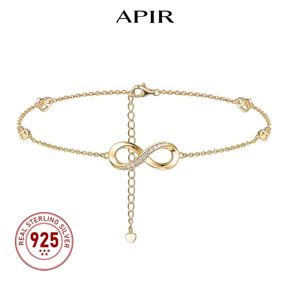APIR 925 Sterling Silver Moissanite Foot Bracelet for Women Infinity Symbol Heart Butterfly Anklets Jewelry Valentine's Gift