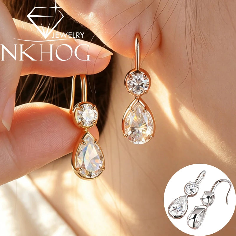 NKHOG 4CT Full Moissanite Drop Earrings Certified 925 Sterling Silver Dangle Earring For Woman Wedding Teardrop Jewelry Gift