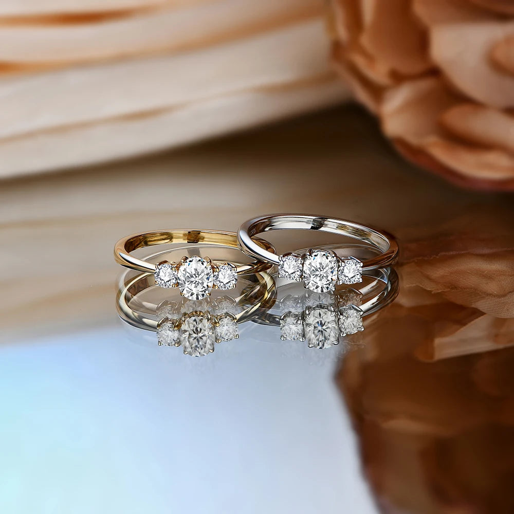 ATTAGEMS Three D Color VVS1 Moissanite Diamonds Rings For Women Real 10K 14K 18K White Gold Engagement Wedding Bride Jewelry New