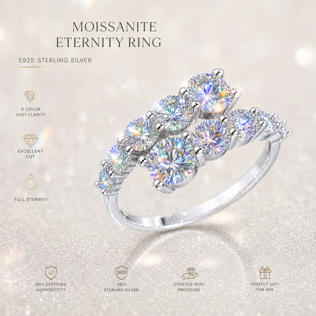 Women's Moissanite Rings With GRA Certificate S925 Sterling Silver Luxury Band Sparkling Rings Wedding Anniversary Party Gifts