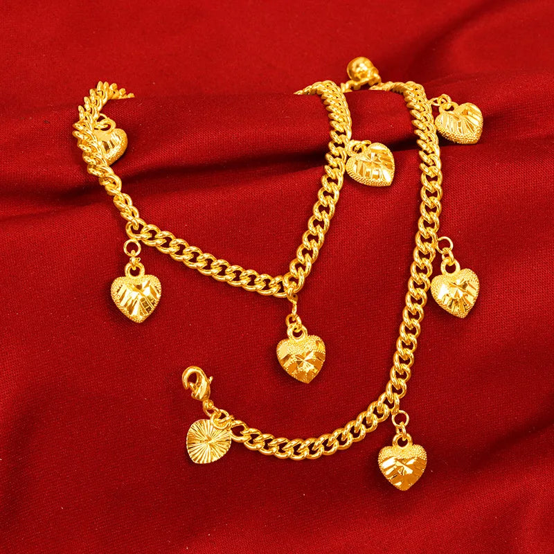 Orginal 24K Gold Plated Bracelet for Men Women Heart Love Pendant Bracelets Bangle Valentine's Day Gifts Wedding Jewelry Gifts