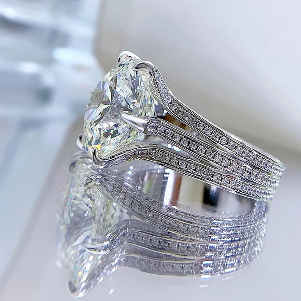 10ct High Carbon Diamond Rings for Women Men S925 Sterling Silver Hundred-sided cut Luxury Ultra Flash 5A Zircon Eternity Rings