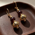 A Pair Garnet Ellipse Beads Gemstone Earrings 18K Eardrop Handmade Luxury Aurora Women Earlobe Accessories Mesmerizing Jewelry