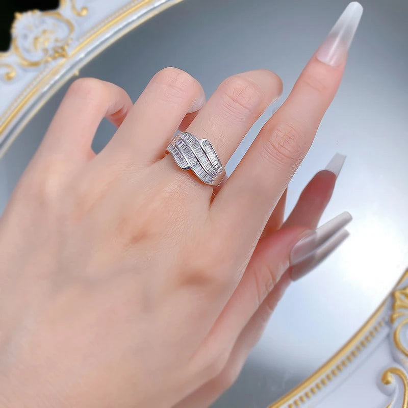 NewS925Sterling SilverTSquare Row Diamond Zirconia Line High-End Luxury Ring for Women, In-Stock Wholesale