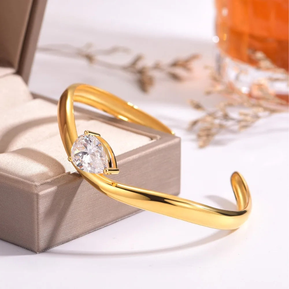 BXINY 6CT Pear Cut Moissanite Bangle 925 Sterling Silver 18K Gold Plated Water Drop Diamond Bracelet for Women Party Jewelry GRA