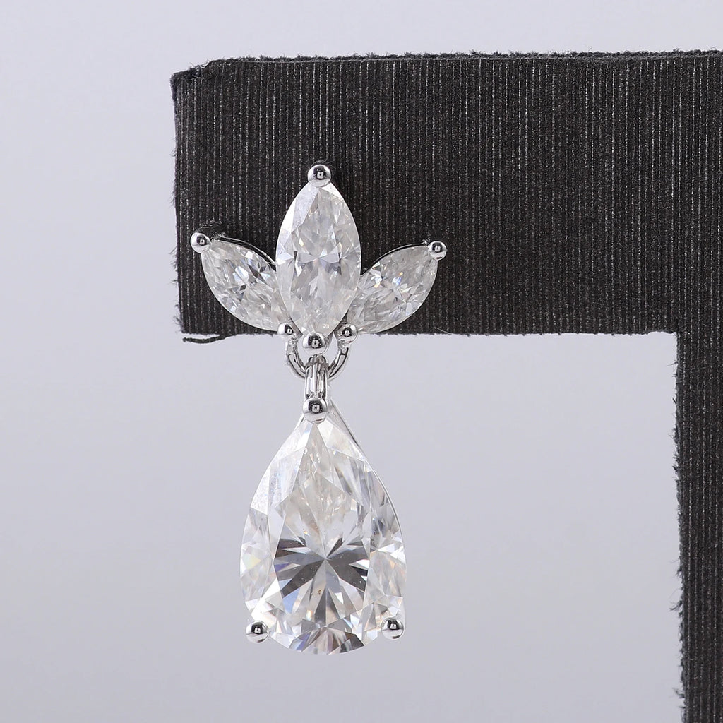 Provence 14K White Gold Moissanite Stud Earrings for Women Pear Cut 8 CT D Color Marquise Cut Earrings Butterfly Back  GRA