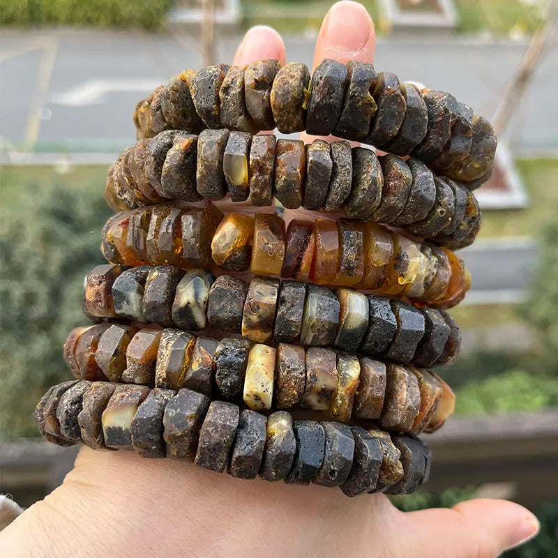 New Real Amber Bracelets for Men Women Unique Irregular Black Bead Good Smell 100% Original Natural Stone Healing Amber Jewelry