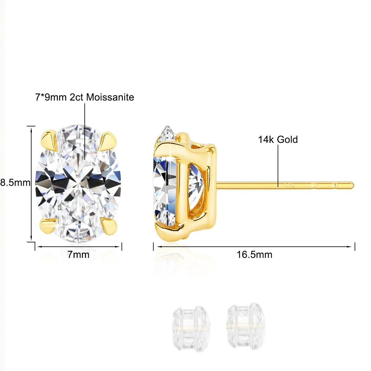 Classic 14K Gold Egg Shaped Moissanite Stud Earrings Oval Natural Zircon Trendy Engagement Ear Stud for Women Wedding Jewelry