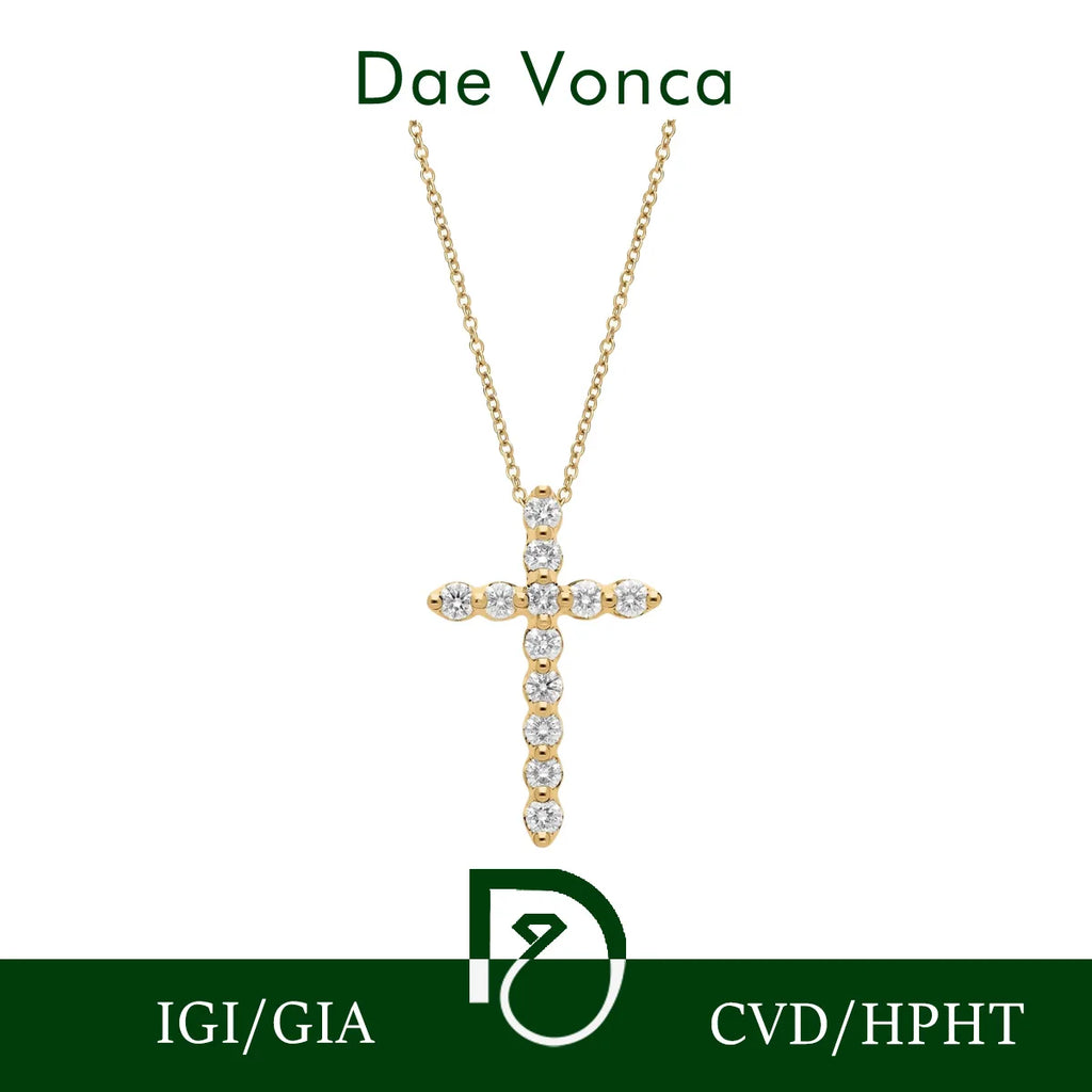 Floating Cross Lab Grown Diamond Necklace 9K/14K/18K Yellow Gold Round Lab Diamond Necklace Fine Jewelry for Women Best Sellers