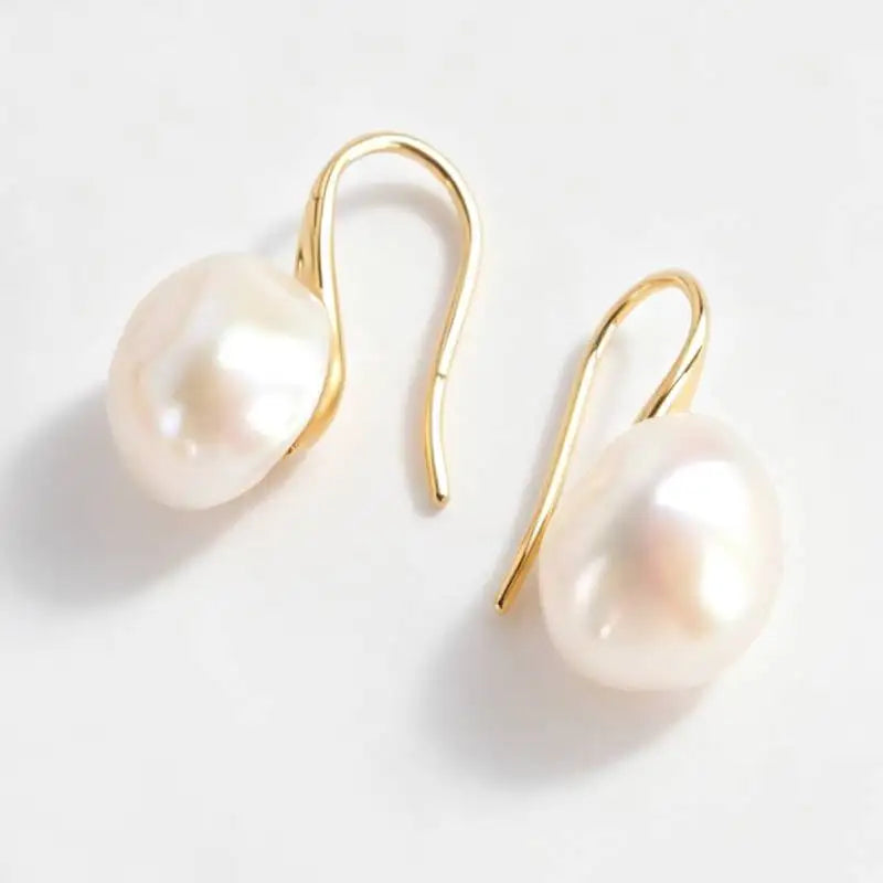 10-12mm white baroque pearl earrings 18K gold-plated hook gold  chic teardrop elegant dangler natural earbob