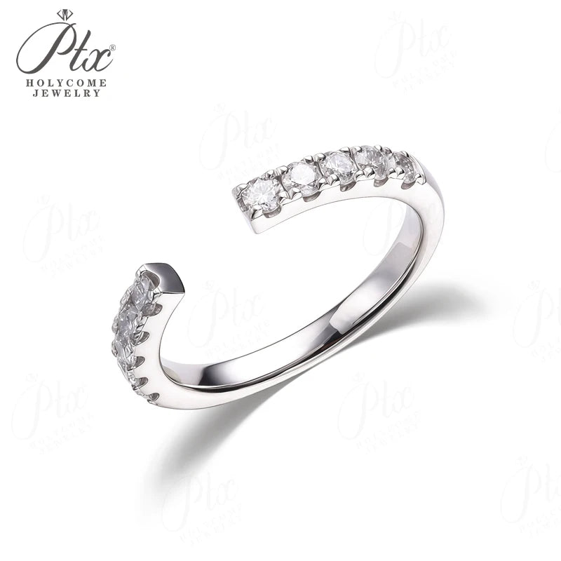 Open Ring All Lab Grown Diamond Round Cut Real 10K Gold Wedding Customized for Women Stackable Daily Charms Holycome Jewelry