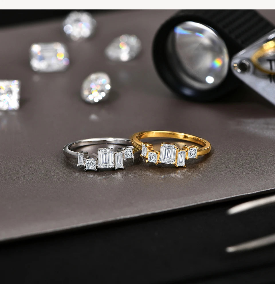 ATTAGEMS Baguette Emerald Cut Moissanite Jewelry Set for Women Rings Earrings Necklace S925 Sterling Silver 3 Piece Wedding Gift