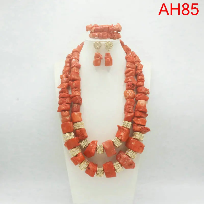 Handmade Coral Beads Jewelry Set African Ethnic Wedding Bridal Gift