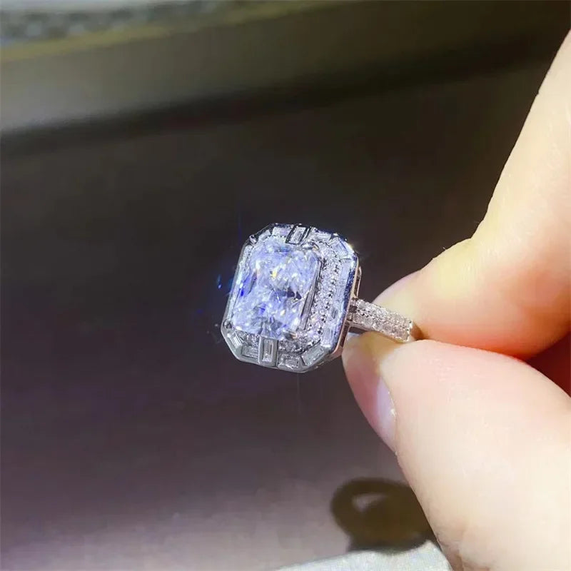 FCGJHW 3CT Radiant Cut Blue Moissanite Rings S925 Silver For Women Men Sapphire Rectangle Diamond Wedding Bands Jewelry 2026