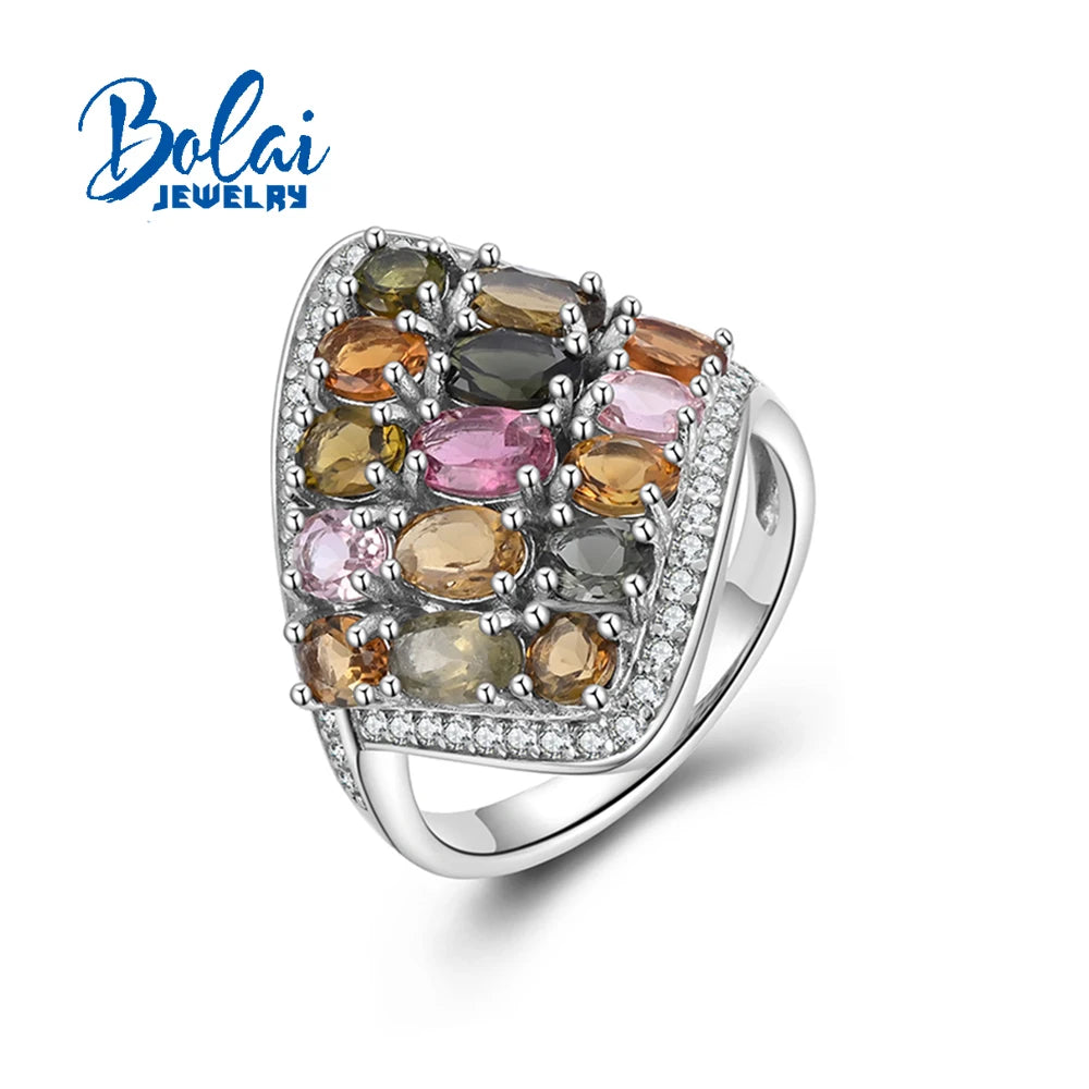 Luxury 925 sterling Silver Ring Natural Multi-Tourmaline Women's fineJewelry Party Gift Bolaijewelry