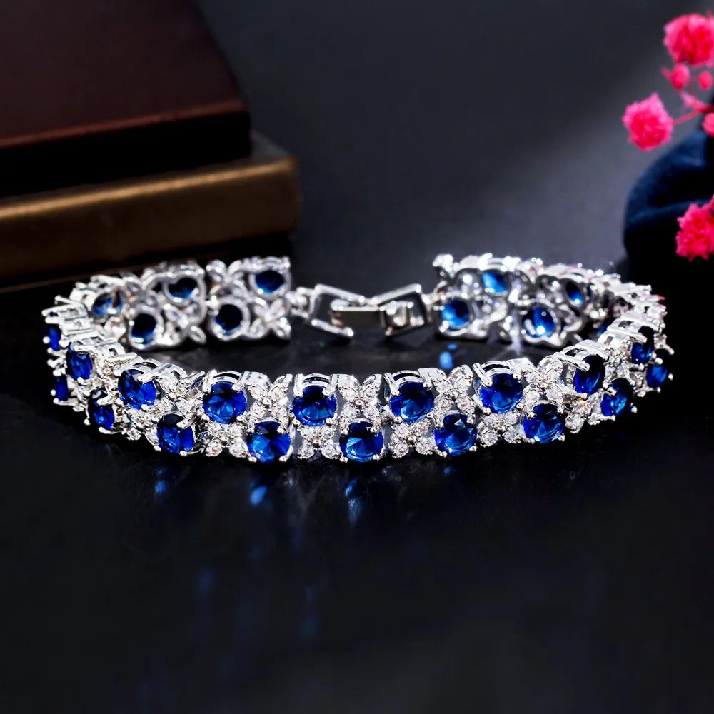 Pera Elegant Leaf and Oval Chain Link Silver Color Red Green Cubic Zirconia Bracelets for Women Fashion Jewelry Accessories B084