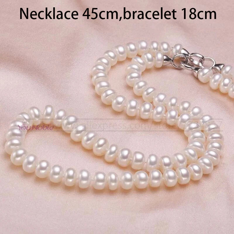Wedding Freshwater Pearl Jewelry Set For Women,genuine Natural Pearl Necklace Jewelry Sets Mother Anniversary Gifts White