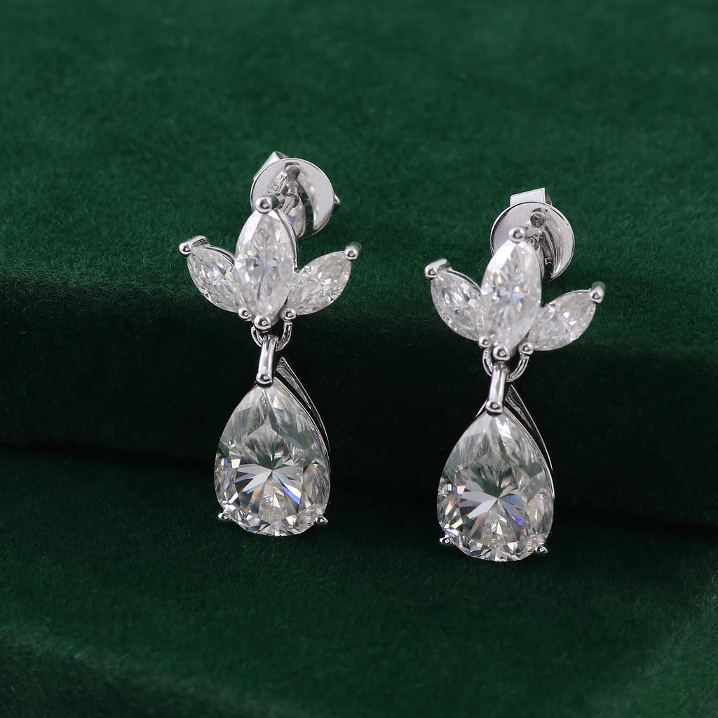 Provence 14K White Gold Moissanite Stud Earrings for Women Pear Cut 8 CT D Color Marquise Cut Earrings Butterfly Back  GRA
