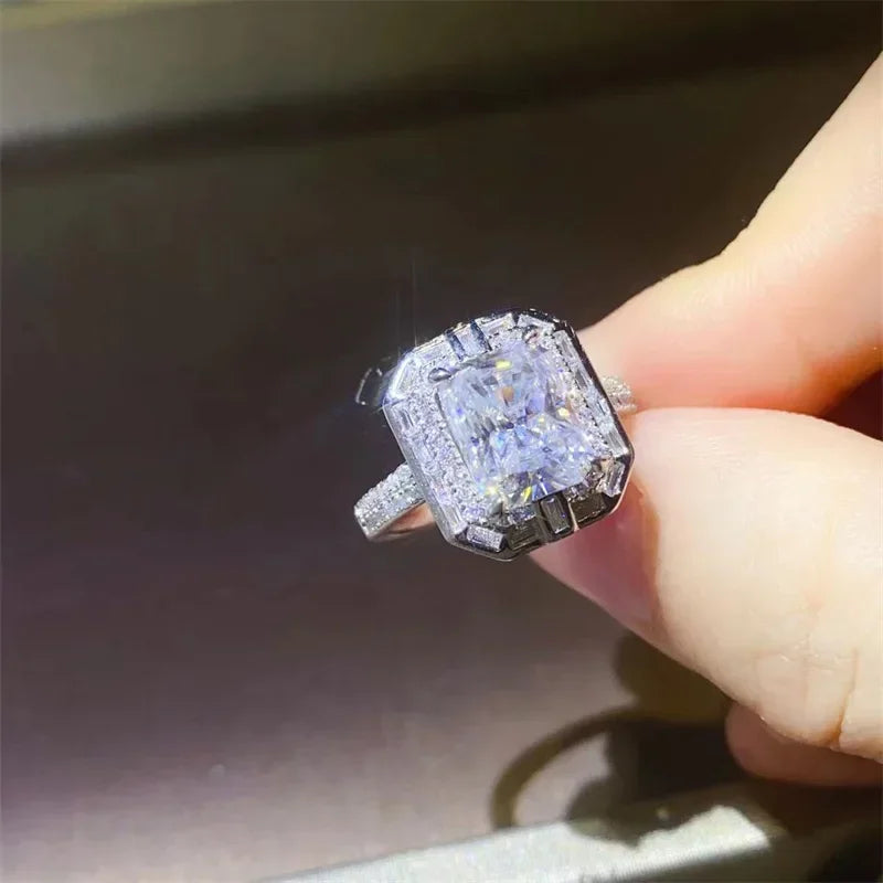 FCGJHW 3CT Radiant Cut Blue Moissanite Rings S925 Silver For Women Men Sapphire Rectangle Diamond Wedding Bands Jewelry 2026