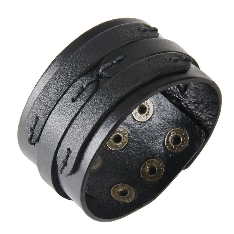 2 Pcs Punk Leather Cuff Bracelet Adjustable Straps Wrap Bracelets Cuff Gothic Leather Wristbands for Men, Women
