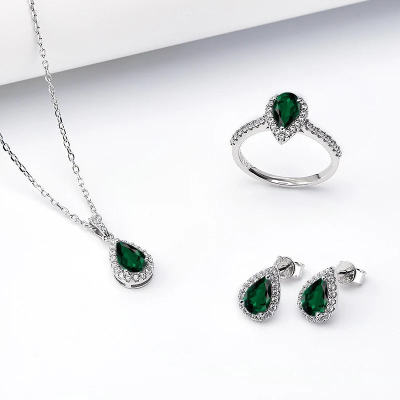Jewelry Set Moissanite Jewelry Set Pear-shaped It Includes Ring Necklace & Earrings Suitable for Weddings and Ideal As A Gift
