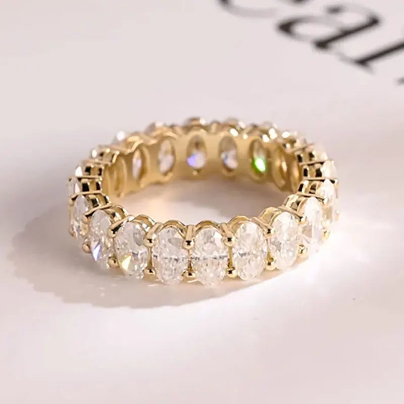 RAPRGOLD GRA Certified 0.5ct Oval Cut Moissanite Eternity Ring for Women Lab Diamond Engagement Wedding Rings Fine Jewelry Gifts