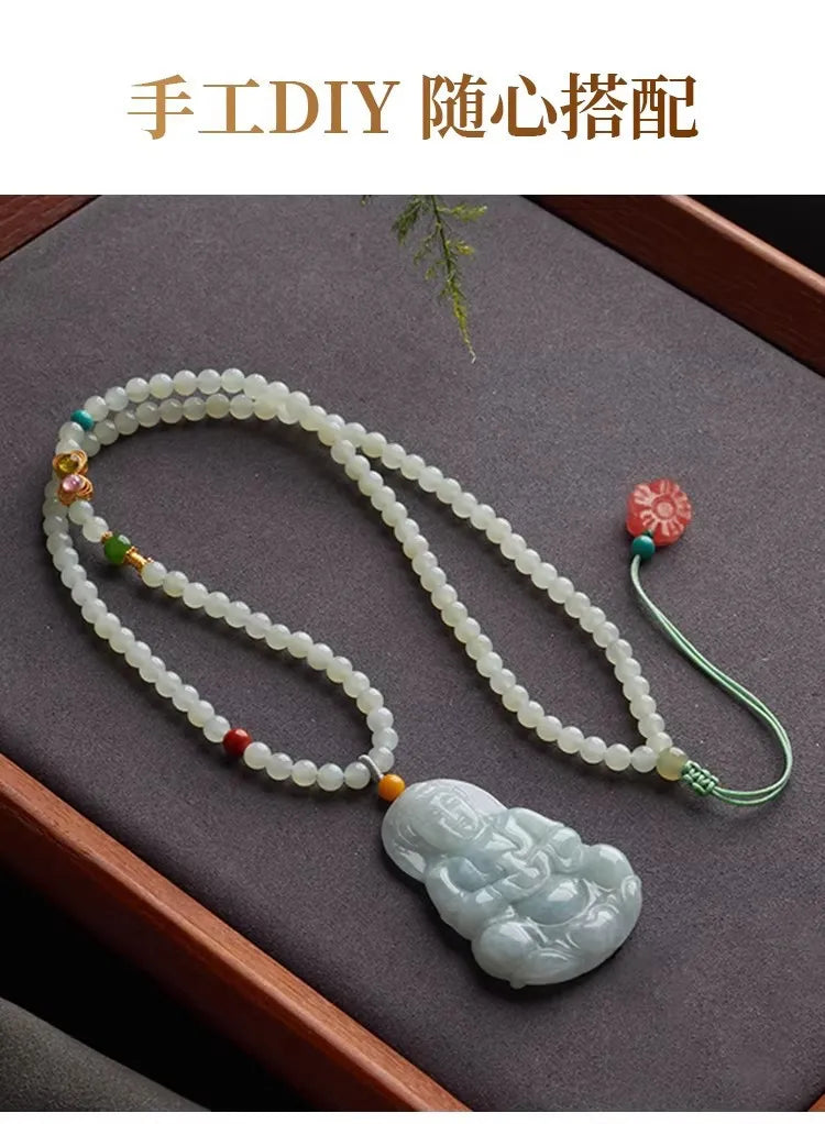 Natural Light Blue Hetian Jade Pendant Necklace Cord for Women Delicate Elegant Sweater Chain Gifts