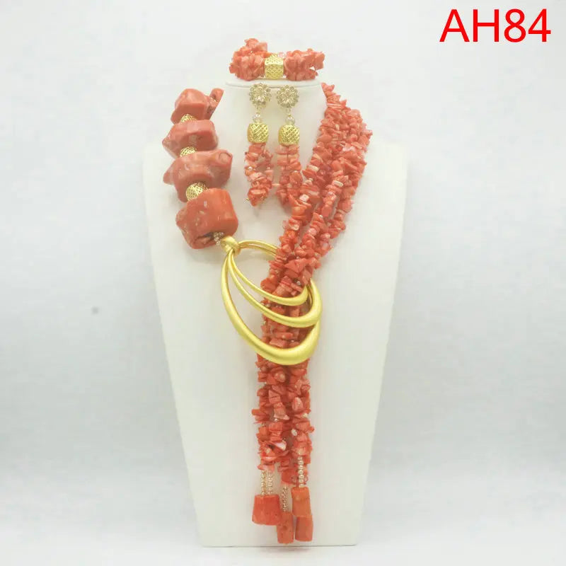 Handmade Coral Beads Jewelry Set African Ethnic Wedding Bridal Gift