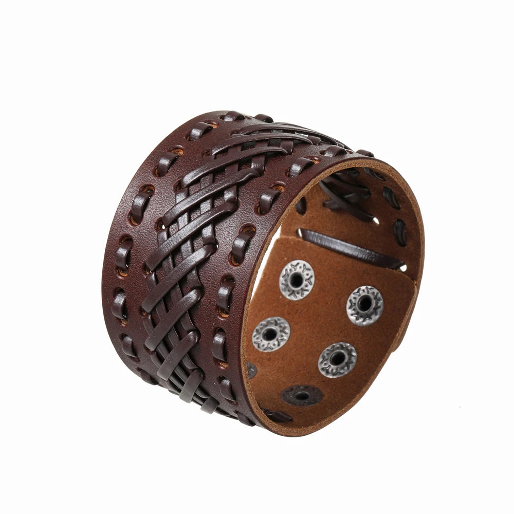 2 Pcs Punk Leather Cuff Bracelet Adjustable Straps Wrap Bracelets Cuff Gothic Leather Wristbands for Men, Women