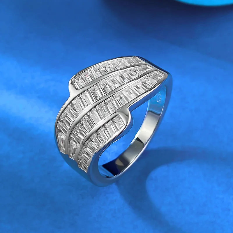 NewS925Sterling SilverTSquare Row Diamond Zirconia Line High-End Luxury Ring for Women, In-Stock Wholesale