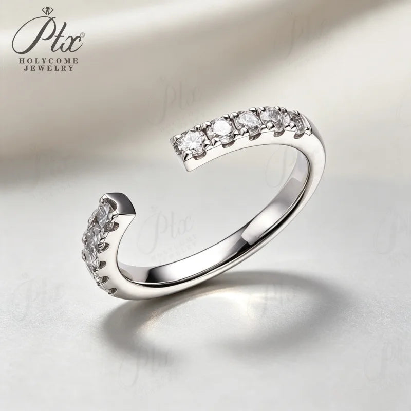 Open Ring All Lab Grown Diamond Round Cut Real 10K Gold Wedding Customized for Women Stackable Daily Charms Holycome Jewelry