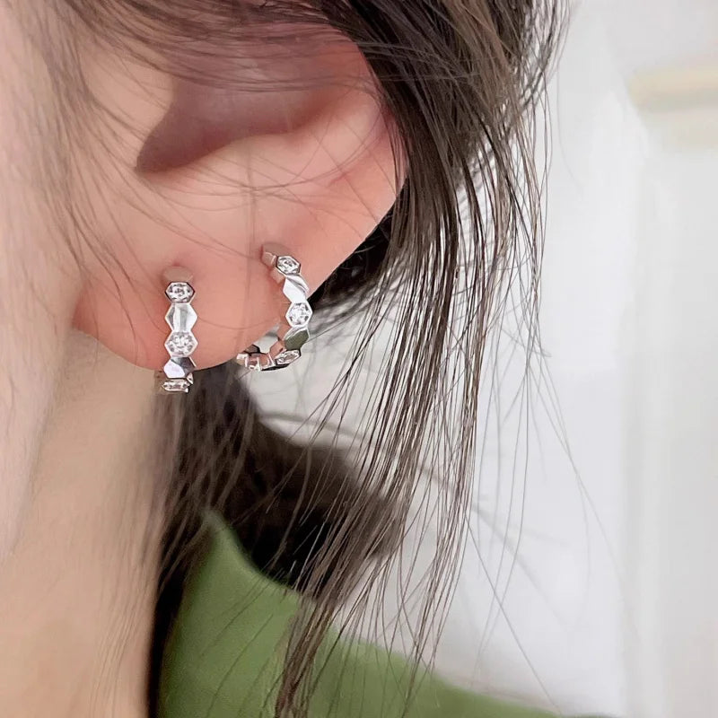 925 Sterling Silver Simple Luxury 18K Gold Plated Earrings Rose Gold White Gold Fashionable Ear Piercing Accessory for Women