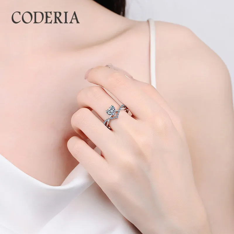 100% Real Moissanite Ring Excellent Heart Cut 1CT Plated Pt950 Platinum Rings Mother's Day Luxury Sterling Silver Jewelry