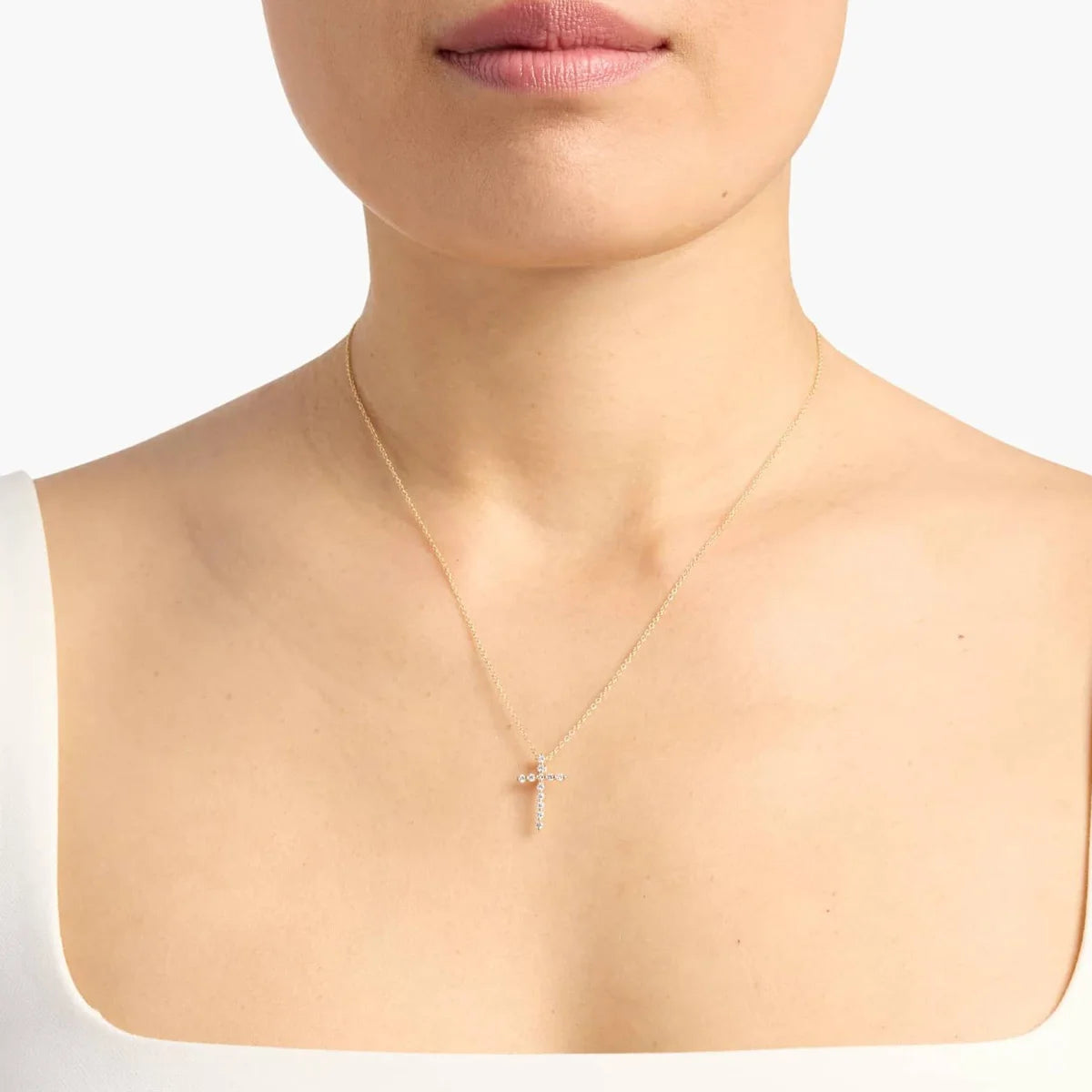 Floating Cross Lab Grown Diamond Necklace 9K/14K/18K Yellow Gold Round Lab Diamond Necklace Fine Jewelry for Women Best Sellers