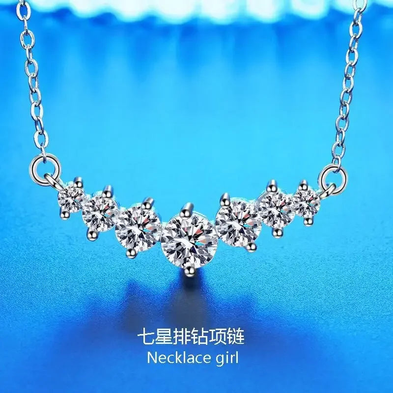 PT950 Morganite Seven-Star Necklace - Straight Drop Pendant Jewelry for Women - Simple and Elegant - High-End Necklace