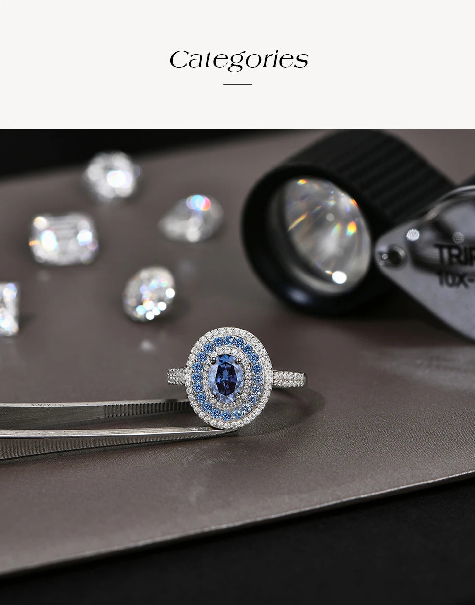 CHARMING Fashion 1.0CT Full Blue Moissanite Ring Lab Diamond 925 Sterling Silver for Women Fine Engagement Jewelry Gift Hot Sale