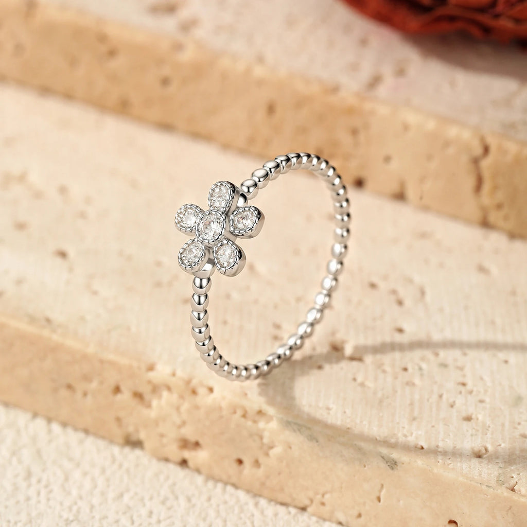 MODIAN D Color Moissanite Finger Rings 925 Sterling Sliver Delicate Flower Beaded Lab Diamond Rings For Women Fine Jewelry