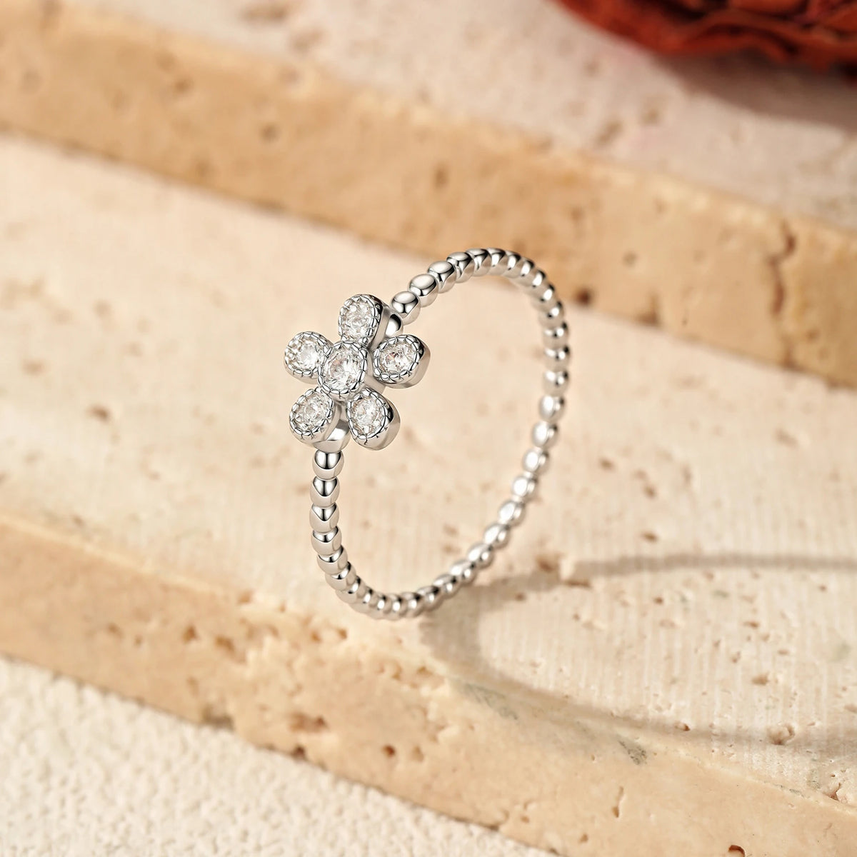 MODIAN D Color Moissanite Finger Rings 925 Sterling Sliver Delicate Flower Beaded Lab Diamond Rings For Women Fine Jewelry