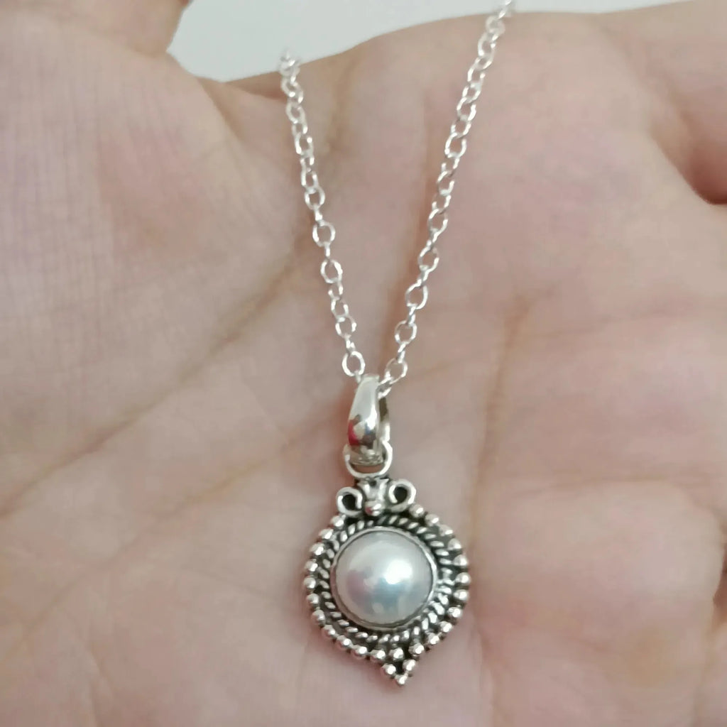 Freshwater Pearl Necklace 925 Sterling Silver Jewelry Handmade Necklace gift for her