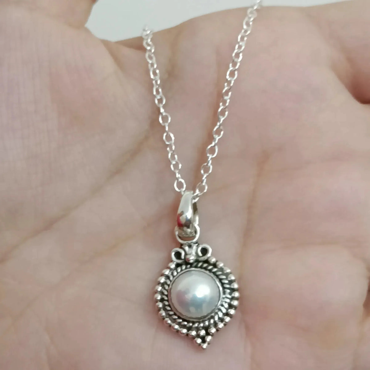 Freshwater Pearl Necklace 925 Sterling Silver Jewelry Handmade Necklace gift for her