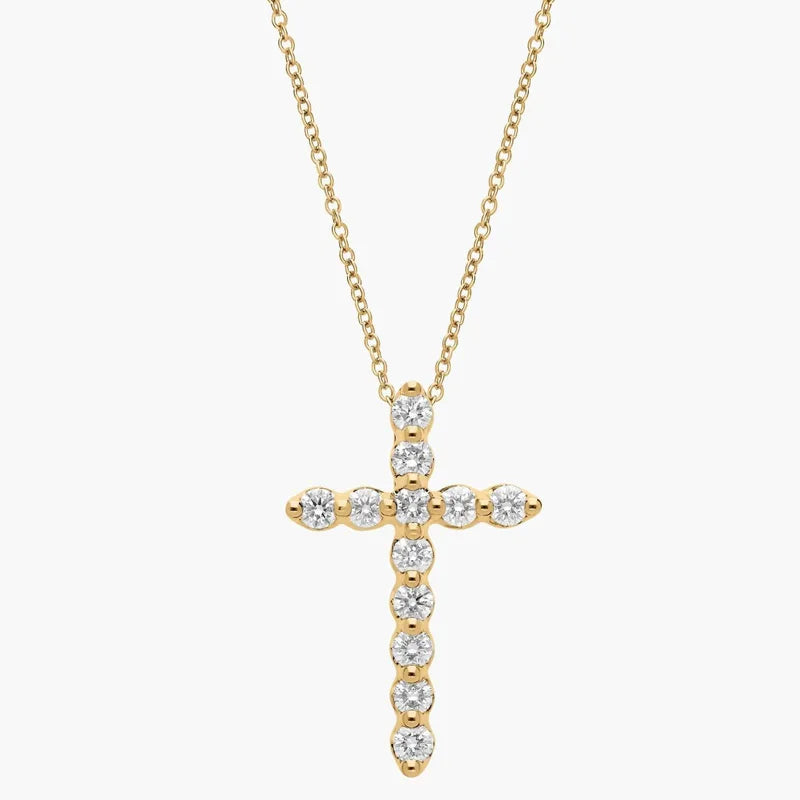 Floating Cross Lab Grown Diamond Necklace 9K/14K/18K Yellow Gold Round Lab Diamond Necklace Fine Jewelry for Women Best Sellers