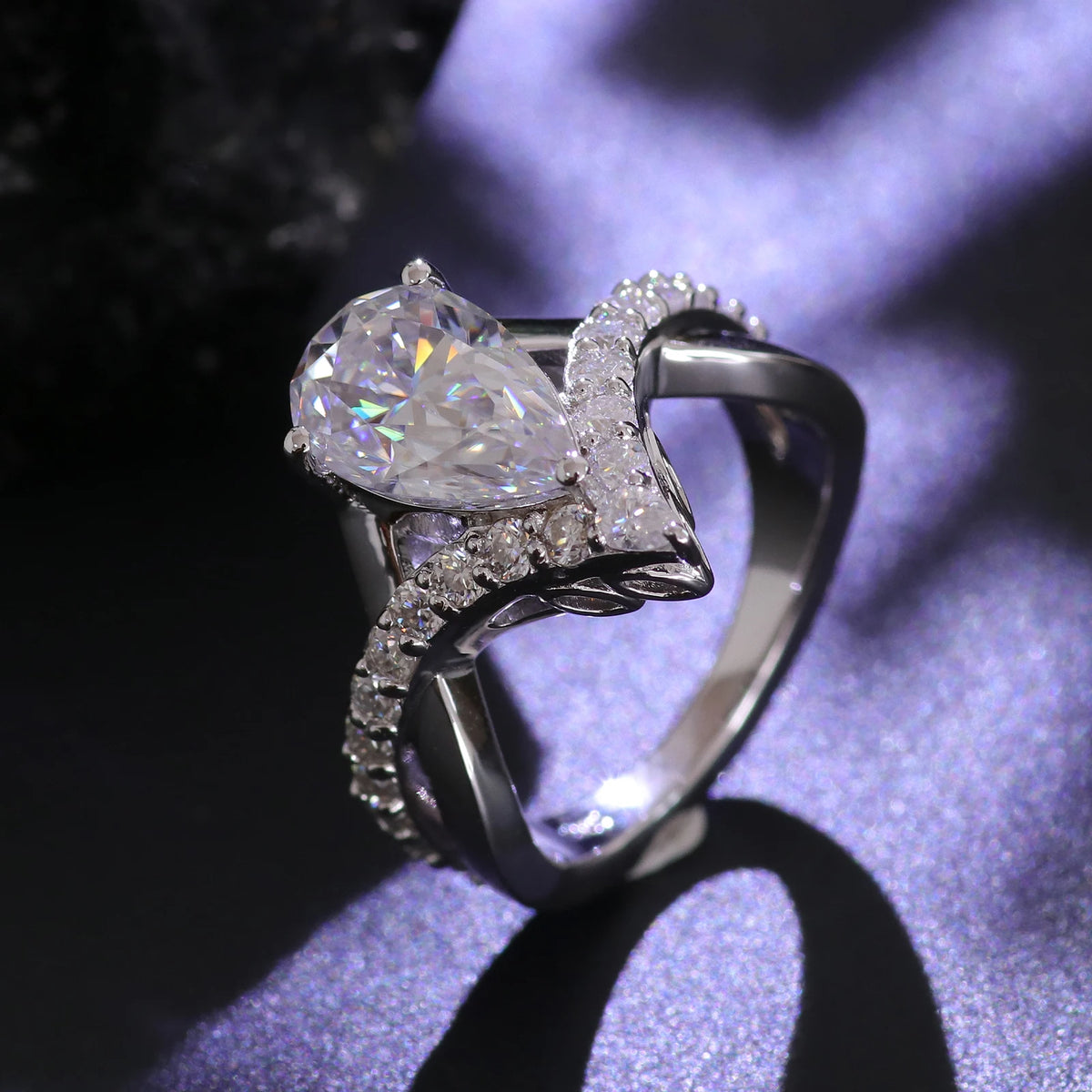 Provence 10K/14K/18K Moissanite Eternity Rings for Women D Color VVS Pear Cut 3.5CT Custom Statement Rings Twisted Rings