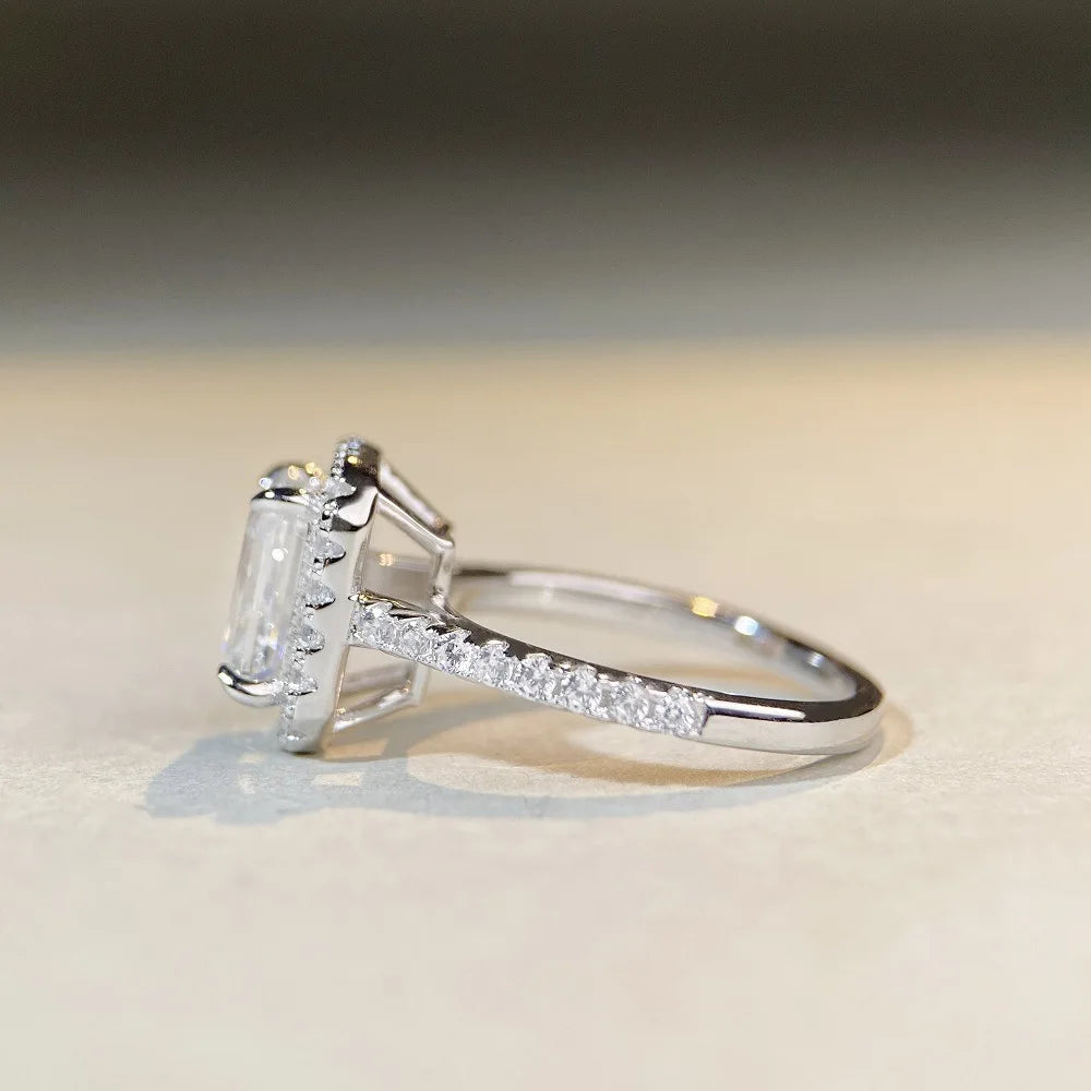 Luxury 18K white gold solid platinum PT950 Women's Sugar Emerald Raydean Cutting Moissanite Diamond Ring