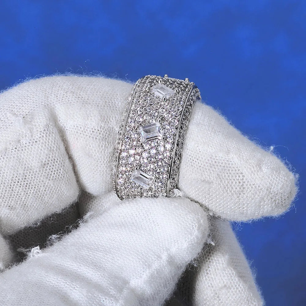 925 VVS Moissanite Ring Hip Hop Jewelry Bling Iced Out Round Square Moissanite Diamond Ring Men Women Gift