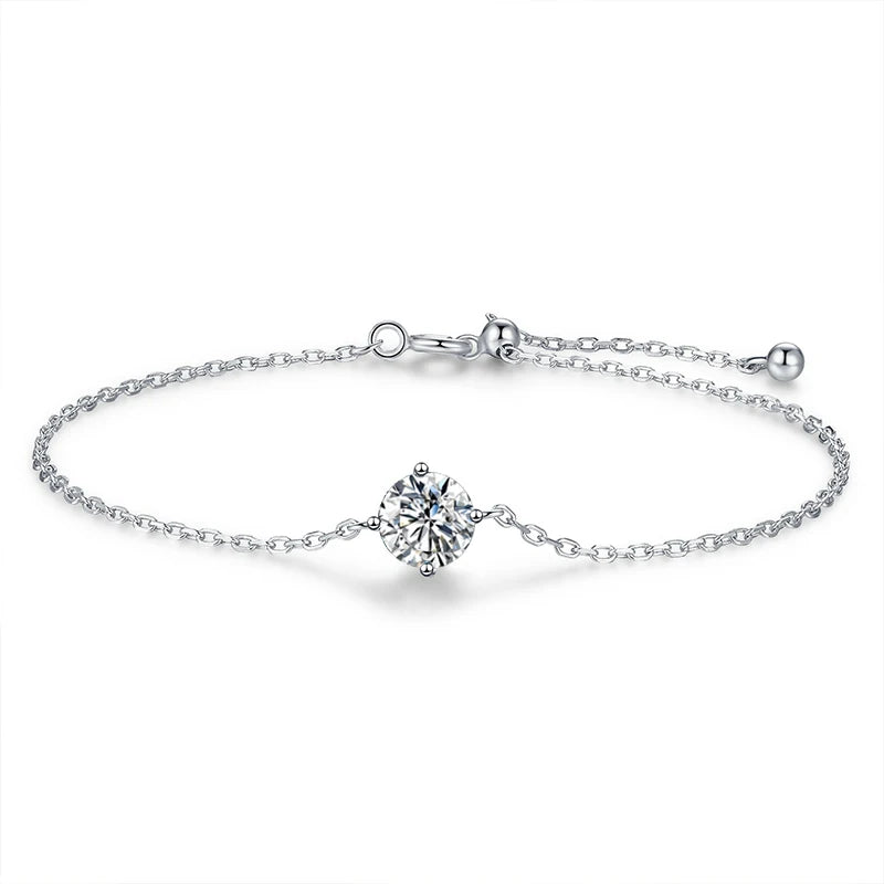 NeeTim 1ct Moissanite Bracelets for Women 925 Sterling Silver with White Gold Plated Bracelet Chain Wedding Party Fine Jewelry