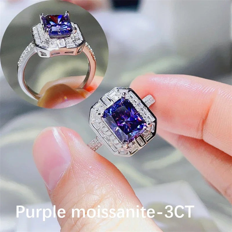 FCGJHW 3CT Radiant Cut Blue Moissanite Rings S925 Silver For Women Men Sapphire Rectangle Diamond Wedding Bands Jewelry 2026