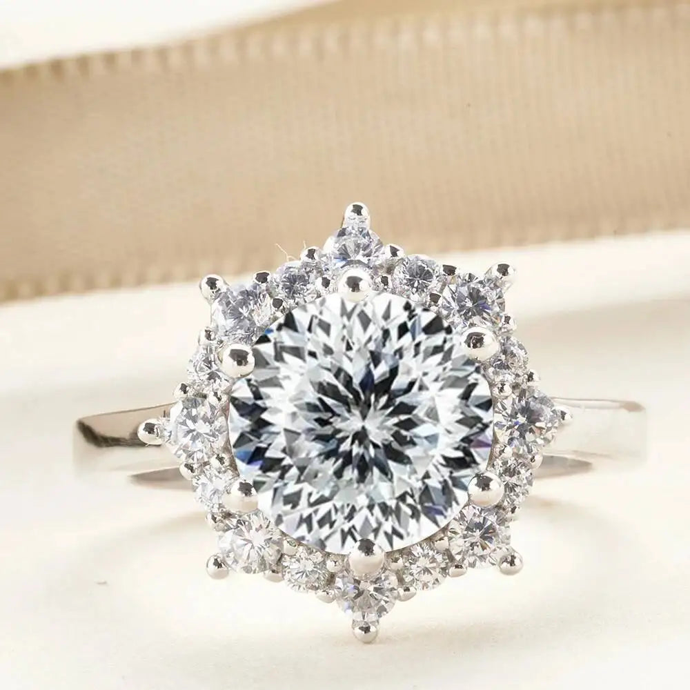 JH Real Moissanite Luxury Flower Ring 3.0Carat Diamond Fancy Wedding Rings For Women 925 Sterling Silver Fine Jewelry