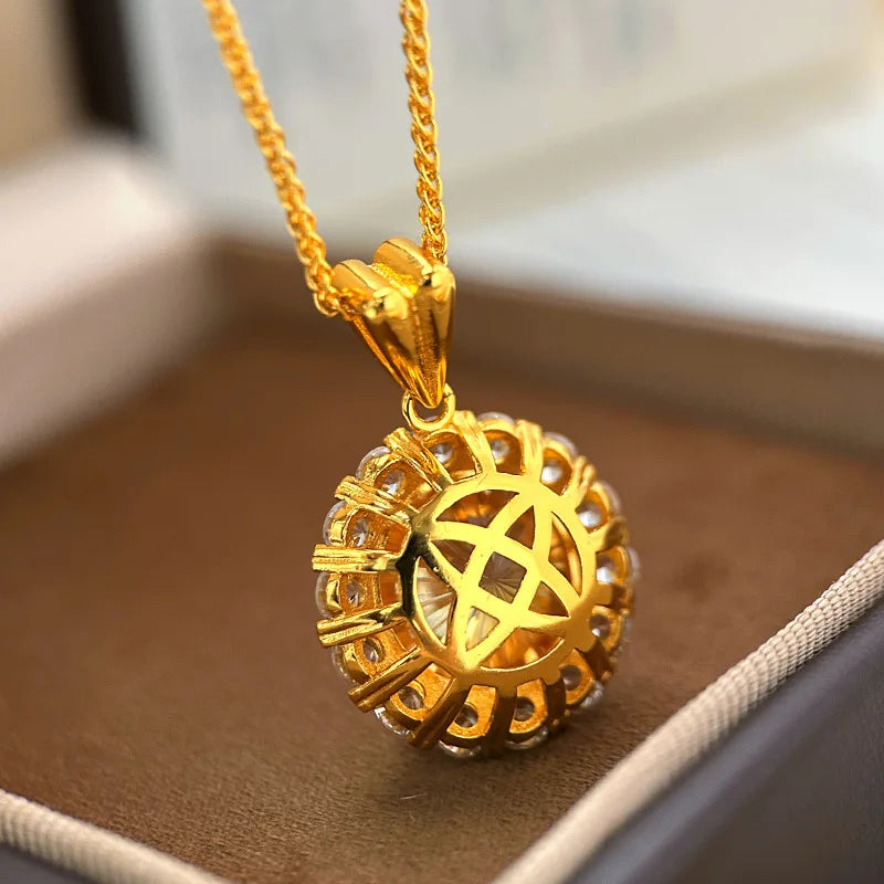 luxury real gold jewelry 24k certifid sparkling large carat purple diamond pendant 999 pure gold high-end clavicle chain gift