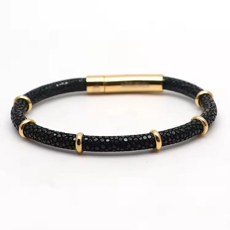 Genuine Stingray Leather Ring Beads Bracelet Double Bone Stinghd Style Gift for Birthday Gift Man Women Couple Bracelets Jewelry