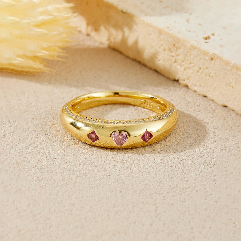 ANDYWEN 925 Sterling Silver Sweetheart Pink Zircon Ring Set Stackable Promise Rings Romantic Luxury Valentine Women Gift